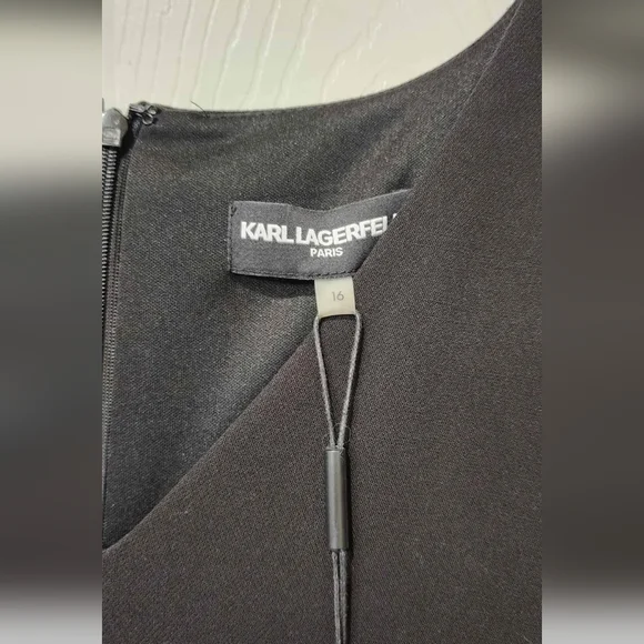 Karl Lagerfeld Flapper Style, Black Lace & Faux Leather Trim Dress - Picture 6 of 7